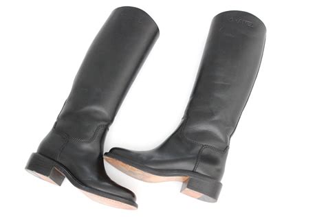 chanel leather riding boots|Chanel black canvas heel boots.